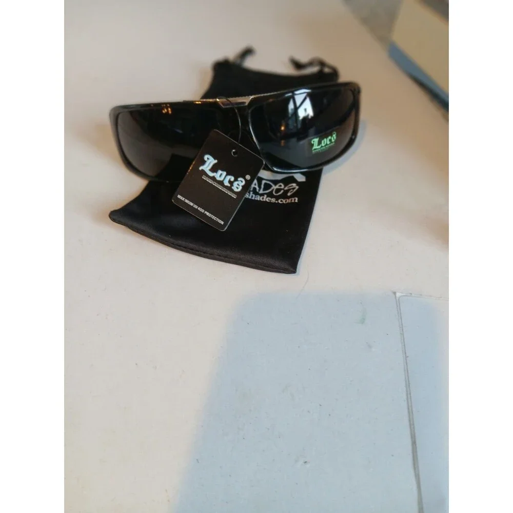 LOCS Rectangular OG Gangster Cholo BLACK Sunglasses Biker Shades Hardcore